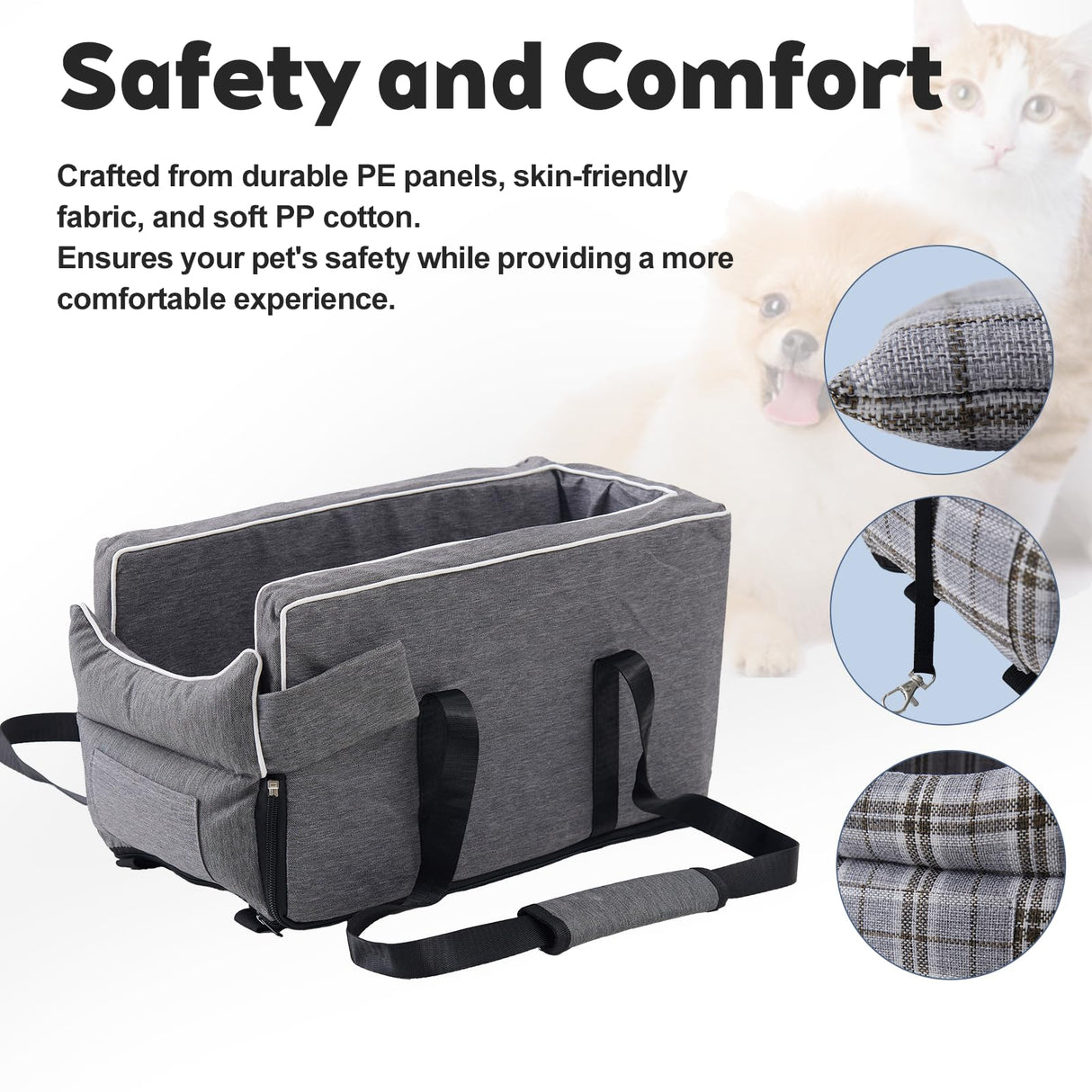 Dog Car Seat for Small Dogs - Portable Center Console Booster Seat with Anti-Collapse Design & Safety Tethers, Pet Travel Carseat Up to 15 lbs- Black