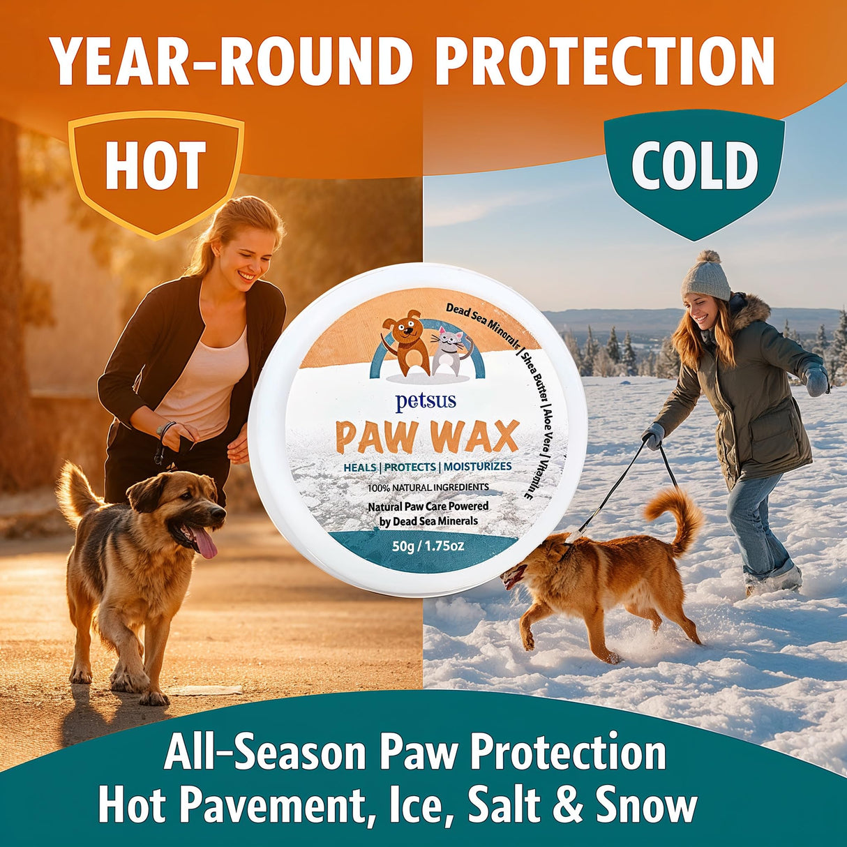 Petsus Dog Paw Balm – Lick-Safe Wax & Moisturizer for Dry, Cracked Pads, Nose & Snout – Natural Protection for Winter & Hot Pavement with Dead Sea Minerals, Shea Butter, Coconut Oil – 1.75 oz