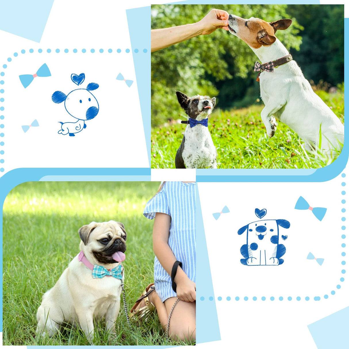 16 Pieces Dog Bow Ties Slide Hawaiian Styles Dog Collar Attachment Bows with Rubber Bands Dog Bow Ties for Large Dogs Spring Summer Grooming Independence Day(Classic Style)
