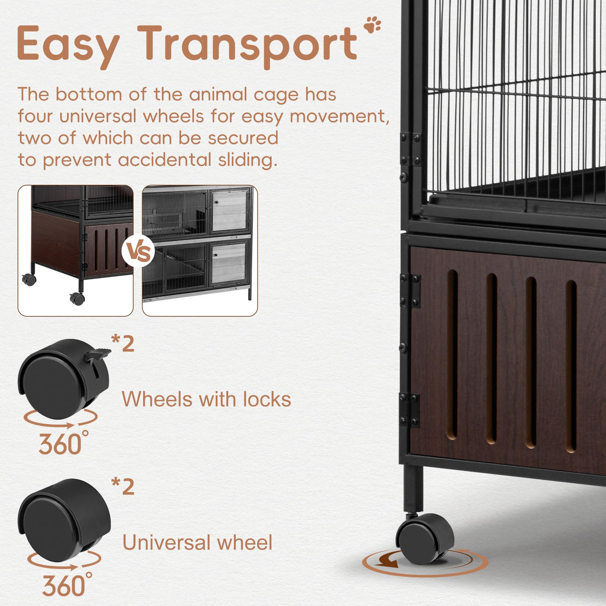 HABUTWAY 60''H Metal Large Ferret Cage, Rolling Chinchilla Cage with Removable Ramps& Double Door, Critter Nation with Locker, Small Animal Cage, Rat Indoor Wooden Pet Crate Furniture
