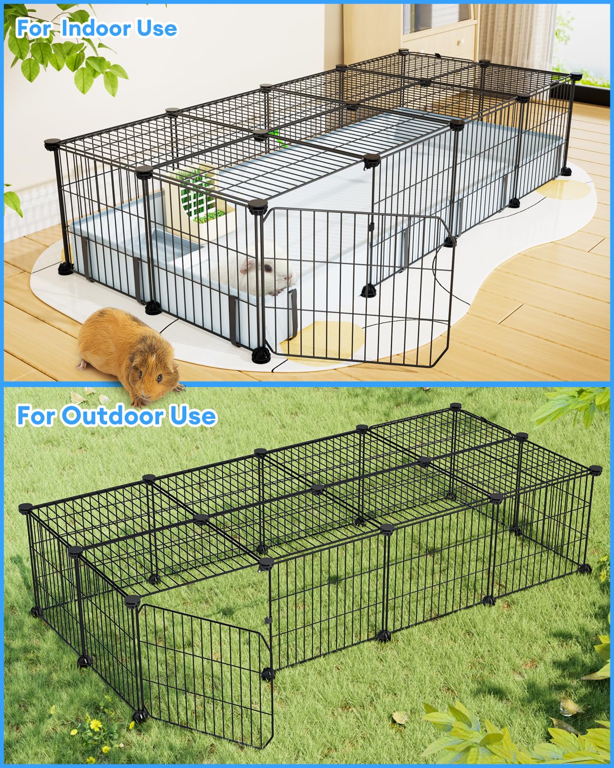 BUCATSTATE Guinea Pig Cages for 2, 20 Panels Guinea Pigs Playpen with Waterproof Mat, Metal Rabbit Cage Indoor for Hedgehogs, Quail, Chickens (56" L x 24" W x 12" H)