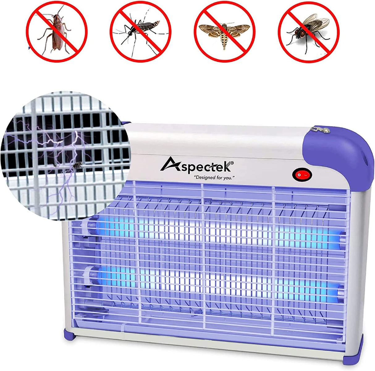 ASPECTEK 20W Indoor Bug Zapper, Powerful UV Bugs Lamp Attract Insects and 2800V Grid Kills Flying Insects, Includes 2 Replacement Bug Lights