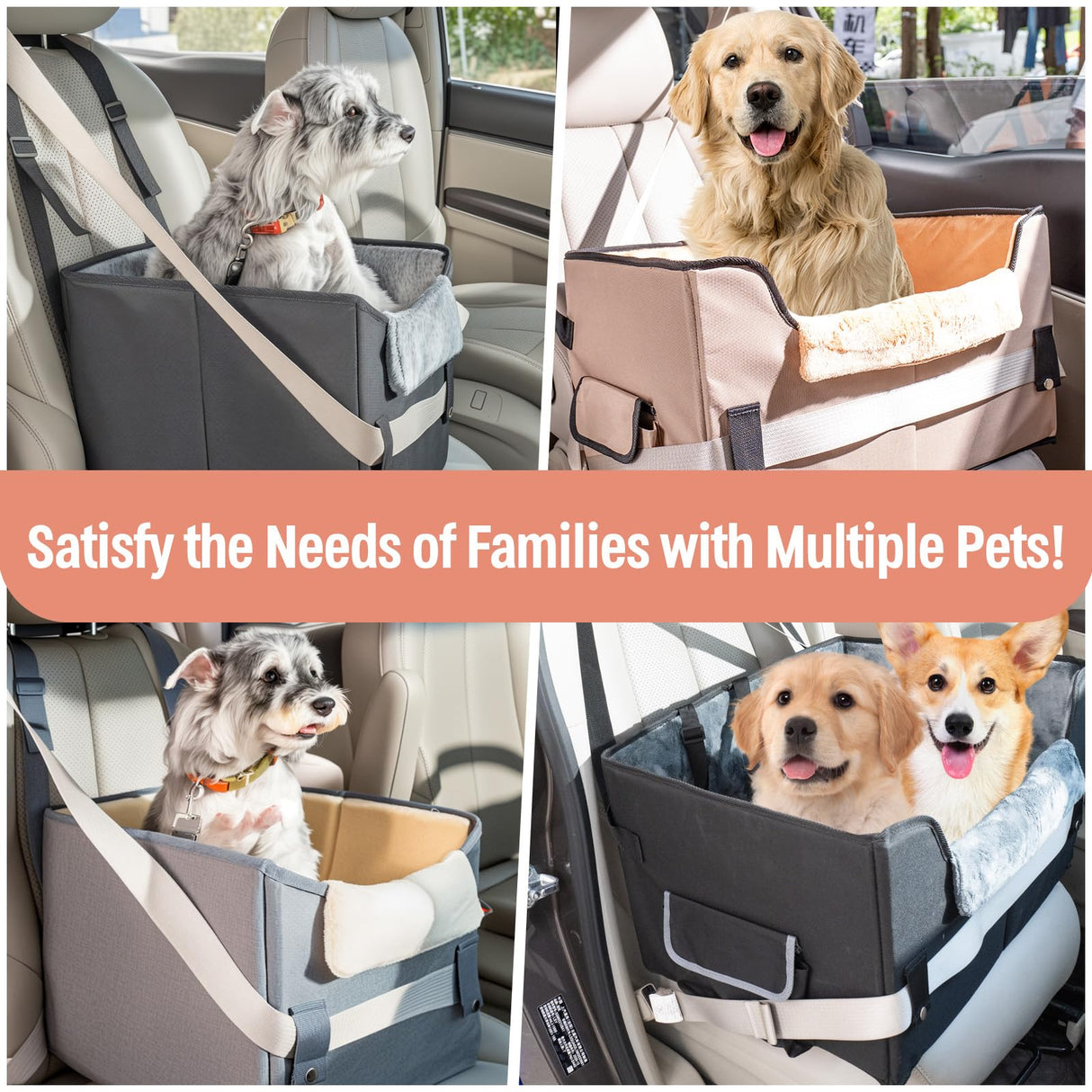 Dog Car Seat for Medium or Large Dogs Size Portable Car Booster Seat for Dogs with Harness and Thick Cushion, Perfect for Small Pet up to 45lbs(Black)