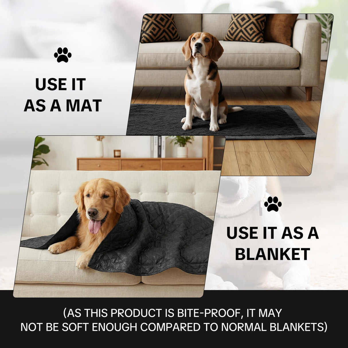 HOMBYS Edge-Reinforced Indestructible Dog Blanket 40"x28", Chew Proof Tear-Resistant & Waterproof Pet Blanket for Aggressive Chewers, Heavy-Duty Furniture Protector for Couch, Bed & Crate, Black