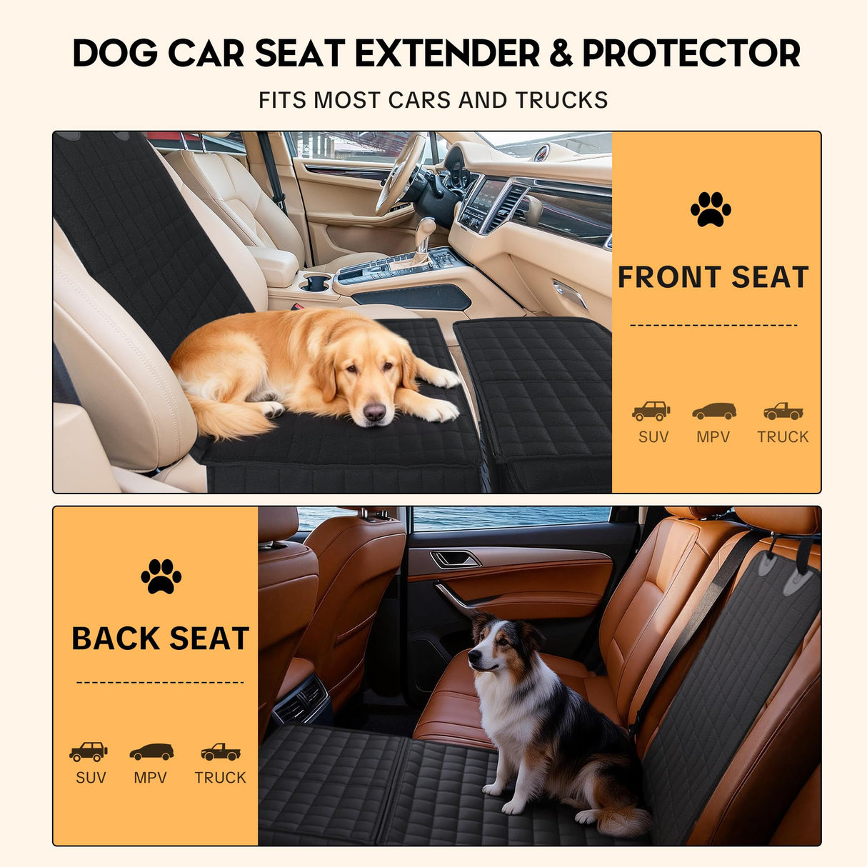 HOMBYS Detachable 2-in-1 Back Seat Extender for Dogs, Full-Coverage Pets Car Seat Cover & Storage Organizer, Waterproof Seat Protector for Cars, TruVs, Trucks (with Zipper Combination, Large)