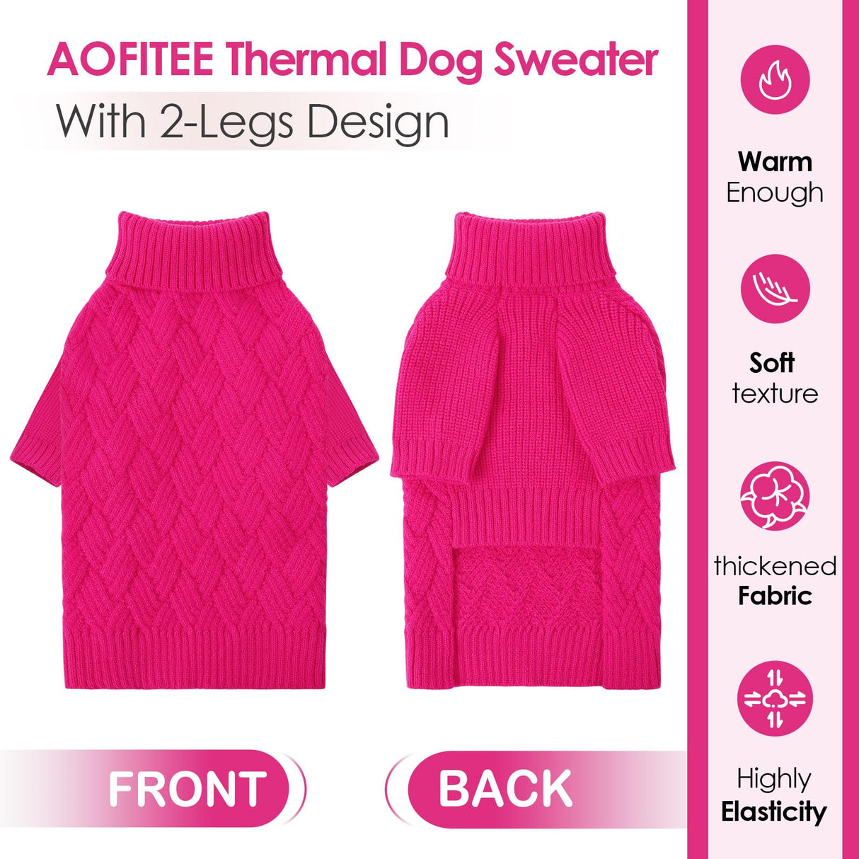 AOFITEE Dog Sweater, Dog Sweaters for Medium Dogs Girl, Warm Dogs Christmas Sweater, Winter Medium Pet Sweaters Female Male, Turtleneck Knitwear for French Bulldog, Boston Terrier (Rose Red, M)
