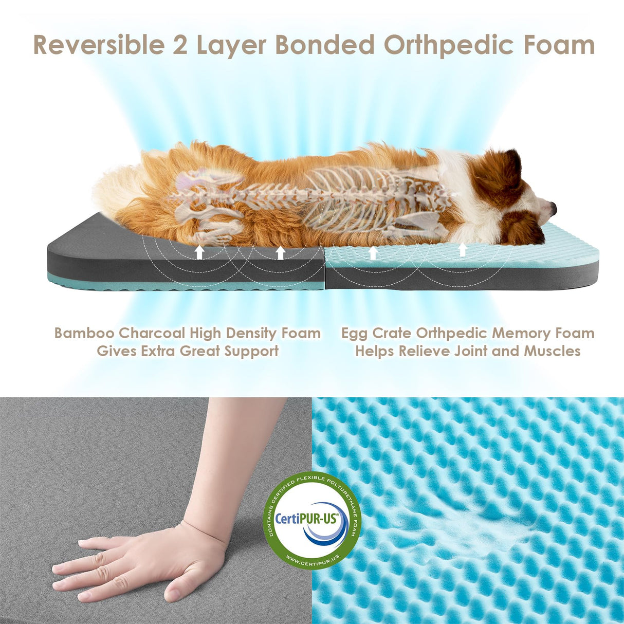 EHEYCIGA Foldable XXL Dog Bed for Large Sized Dog, 54"x38"x7.5" Faux Fur Fluffy Pet Couch Bed, Orthopedic Calming Memory Foam Big Pet Bed, Washable Pet Sofa Bed with Non-Slip Bottom, Camel