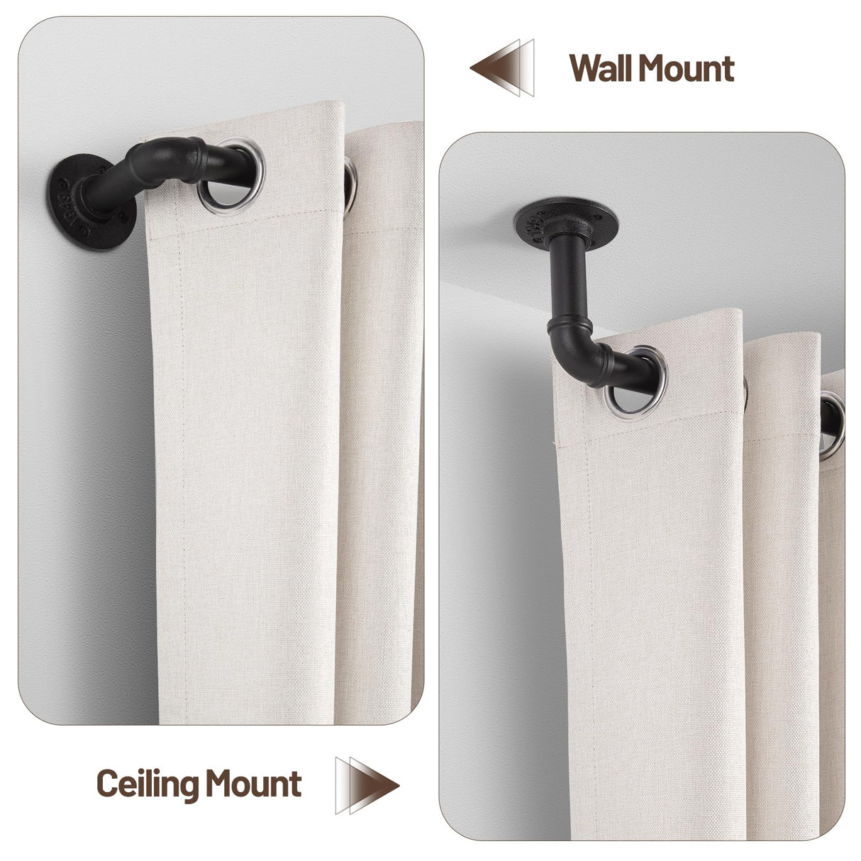 Zeerobee Curtain Rods for Windows 48 to 84, 1 Inch Industrial Wrap Around Black Curtain Rod, Indoor/Outdoor Room Divider Adjustable Drapery Pole, 48"-86"