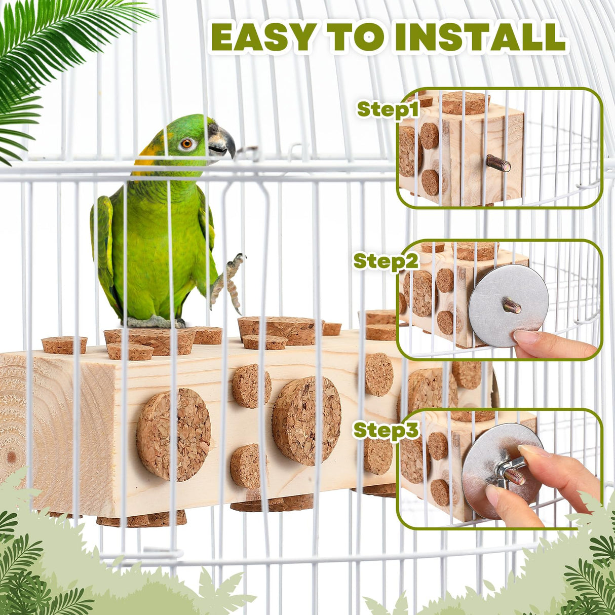 Skyygemm 2 Pieces Bird Chew Toy Wooden Foraging Toys for Birds Parrot Cork Stopper Toys Woodpecker Feeding Toy for Macaws, Small Parakeets, Conures, Budgies, Finches Conure Cockatiel