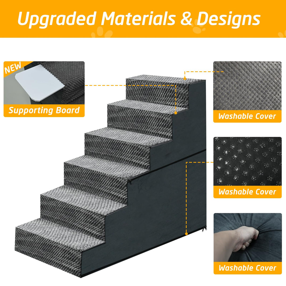28" H Dog Stairs for Small and Medium Dogs 6-Step Ramps for High Beds and Couch Non-Slip Extra Wide Pet Stairs for Old Dogs and Puppy and Cat - Stable & Durable with Machine Washable Cover Indoor