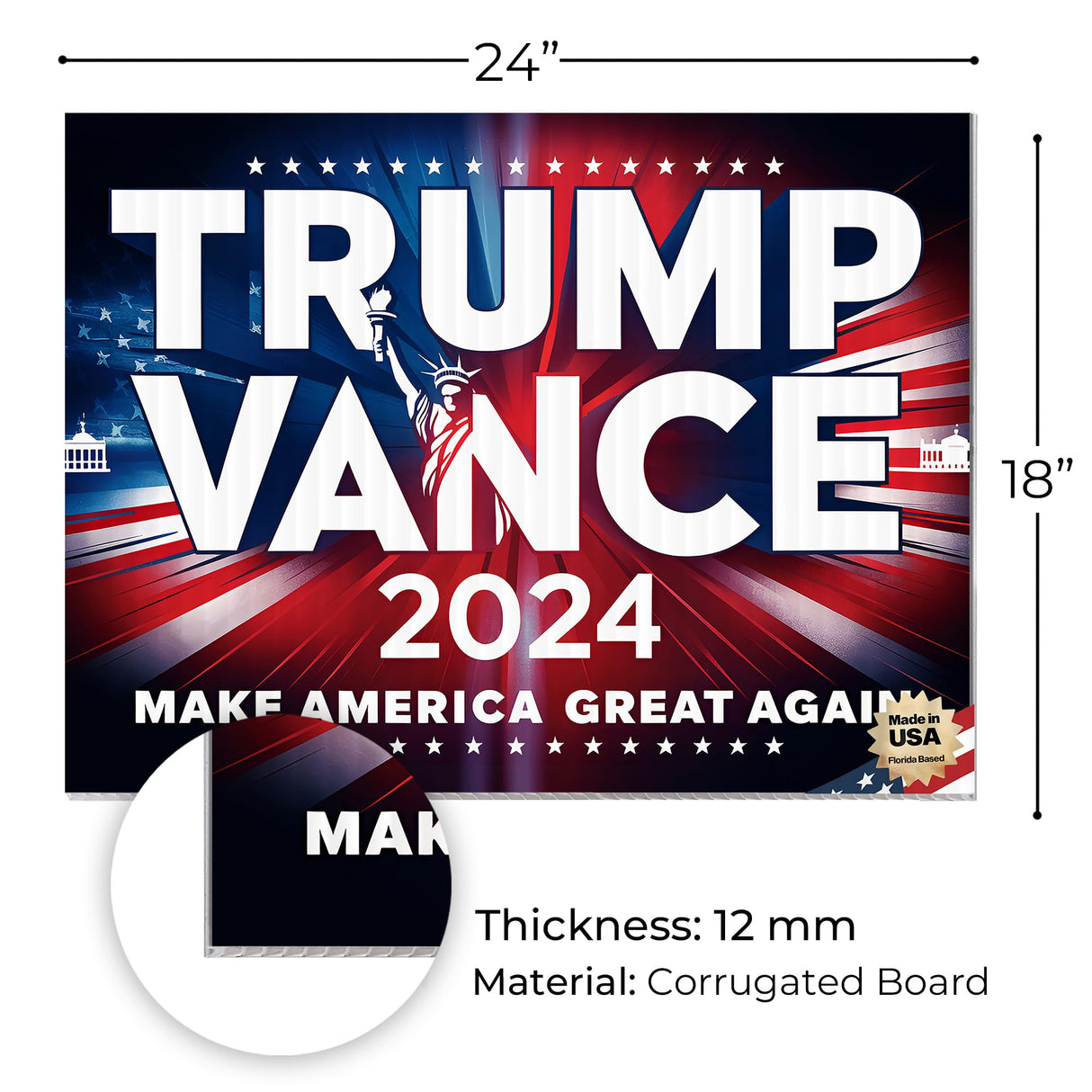 24"x18" 'Trump Vance 2024 Make America Great Again' Yard Sign with Stakes, Double Sided Political Yard Sign for Republican Party (Design 1)