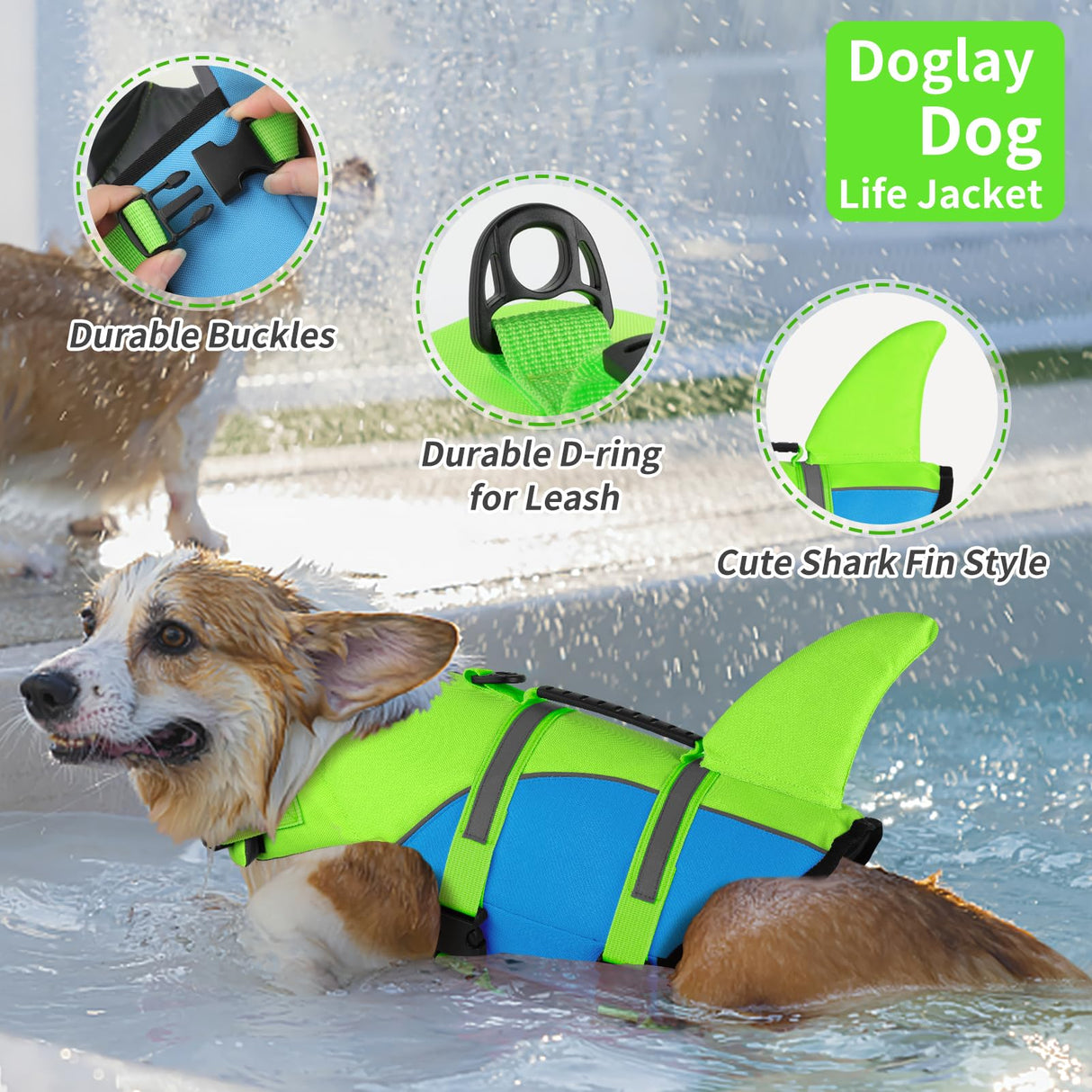 Doglay Shark Ripstop Dog Life Vests for Swimming Boating with High Buoyancy and Rescue Handle, Adjustable Pet Flotation Vest for Small Medium Large Dogs