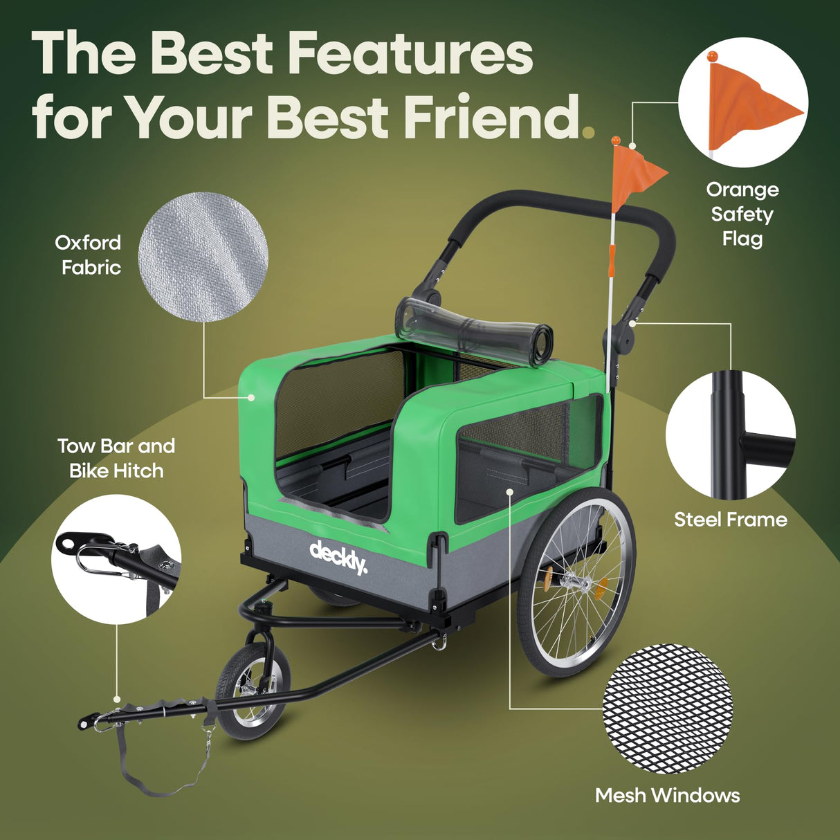 Deckly 4in1 Dog Bike Trailer - Dog Bicycle Trailer Attachment with 88lb Max Weight, Smooth Rolling Wheels Stroller - Pet Bike Carrier for Dogs, Versatile Pulling Cart for Cargo & Small/Large Dogs