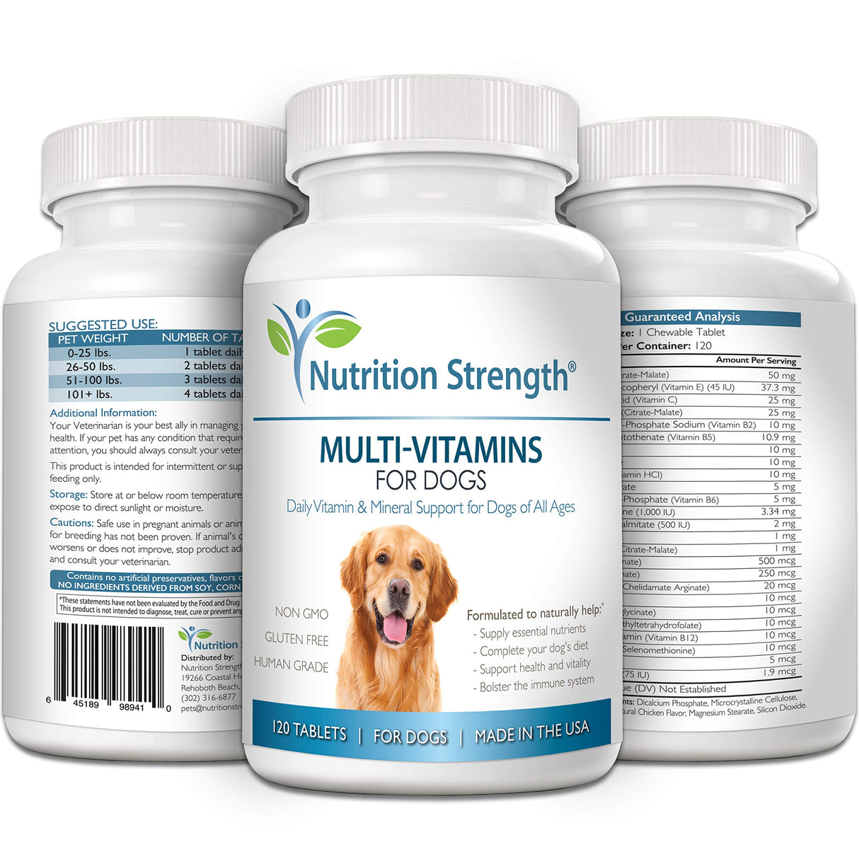 Nutrition Strength Multivitamins for Dogs, Daily Vitamin and Mineral Support, Nutritional Dog Supplements for All Canine Breeds and Sizes, Promotes Immune Health in Pets, 120 Chewable Tablets