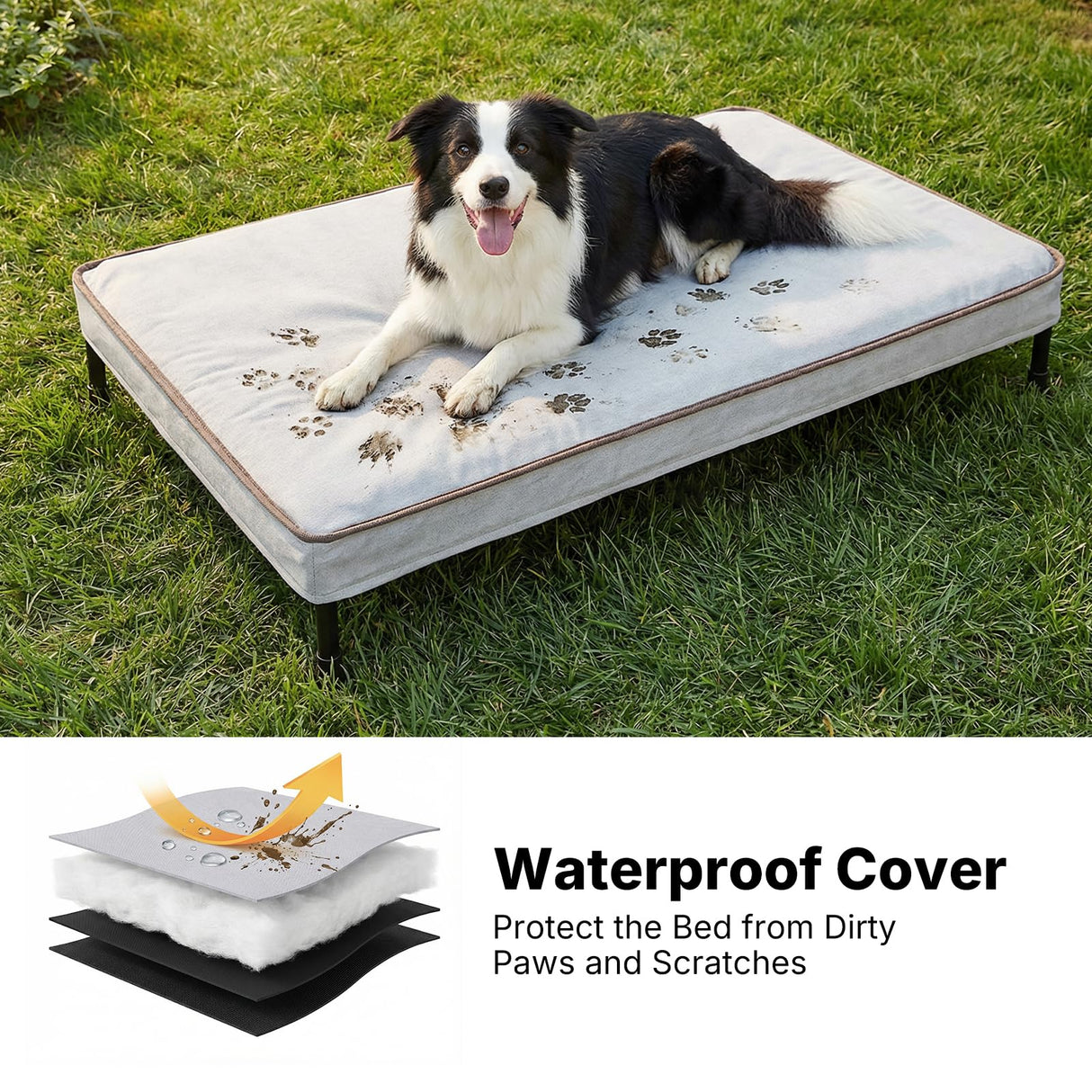 Veehoo Elevated Dog Bed with Waterproof Cushion Mat, Cooling Raised Dog Beds with Padded Top, Washable Outdoor Dog Bed, Orthopedic Pet Cot for Indoor & Outdoor, Medium Dog Bed 32" x 25", Dark Grey