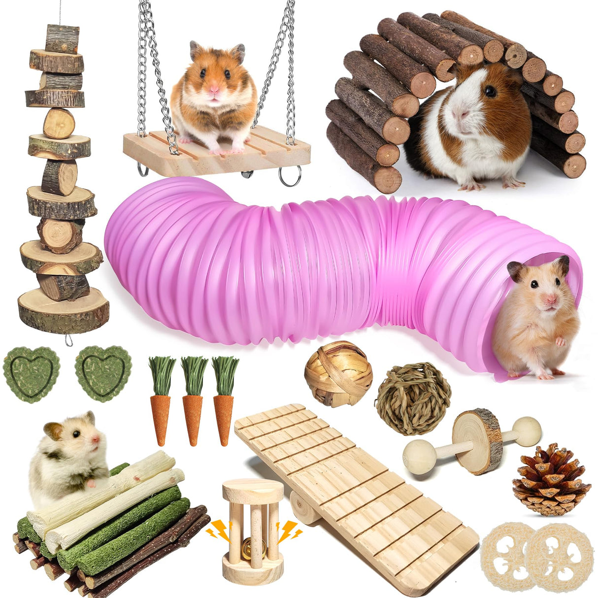 Kagoty 40 PCS Hamster Toys Set, Guinea Pig Toys Enrichment Hamster Tubes and Tunnels, Rat Enrichment Toy with Bridge, Seesaw, Swing, Ball for Gerbils, Chinchillas, Dwarf and Syrian Mouse