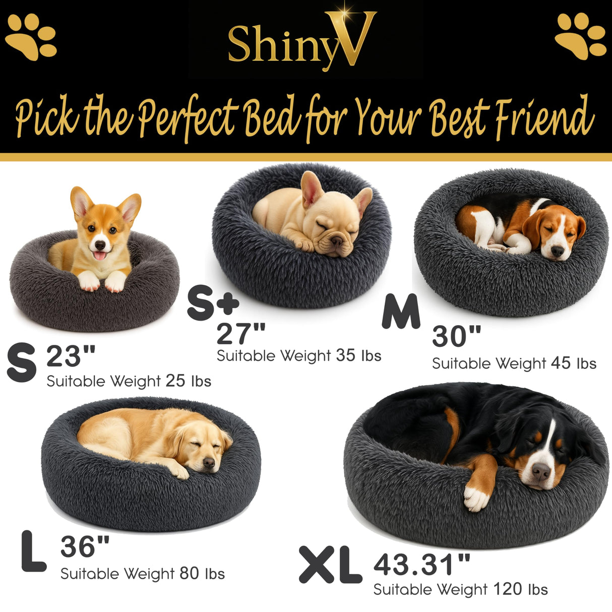 Calming Dog Bed - Fluffy Donut Cuddler for Anxiety Relief, Orthopedic Pet Bed with Non-Slip Bottom, Cozy Round Faux Fur Nest for Dogs and Cats, Plush Crate Mat for Comfort (Dark Grey, Medium)