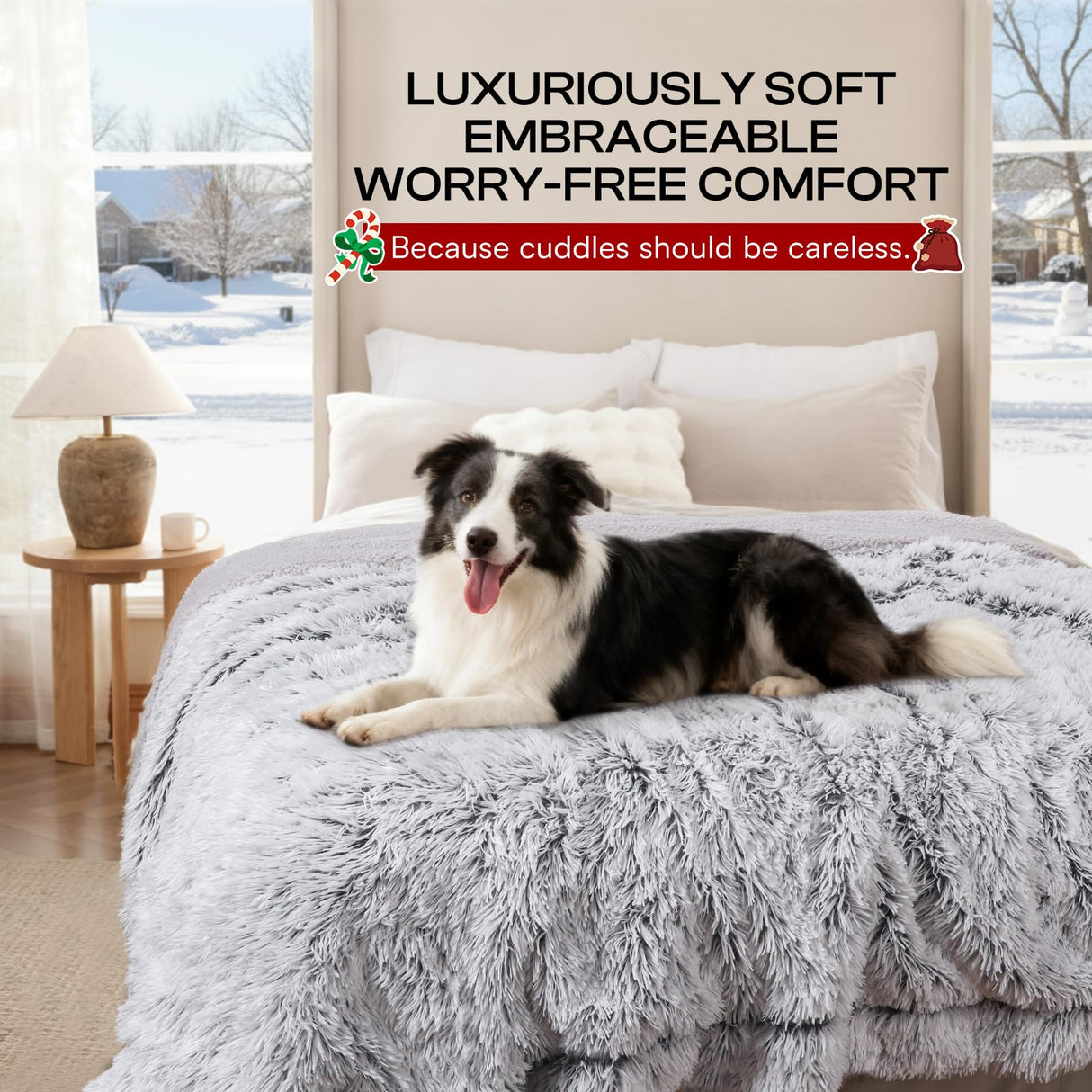 Luciphia Large Waterproof Dog Blanket for Pet Washable Liquid Proof Bed Intimacy Protection Shaggy Plush Calming Long Faux Fur Couch Cover Calming Cat Throw Blankets, Mist Grey, 60" x 80"