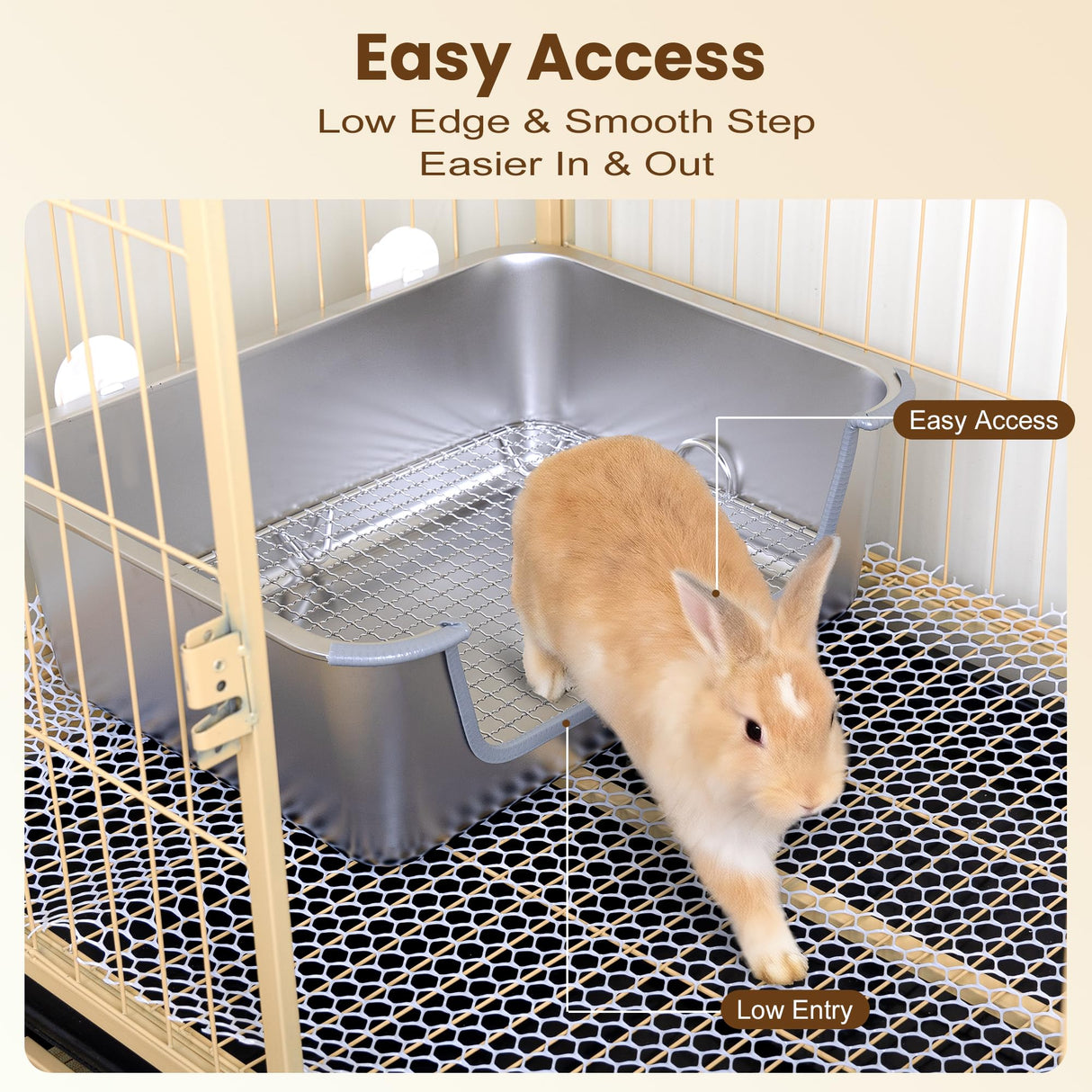 Aothey Rabbit Litter Box, Extra Large Bunny Litter Box with 304 Stainless Steel Sifting Tray & Hooks, Rabbit Litter Box, Easy to Clean and Odor Control (17.7" × 13.8" × 5.9")