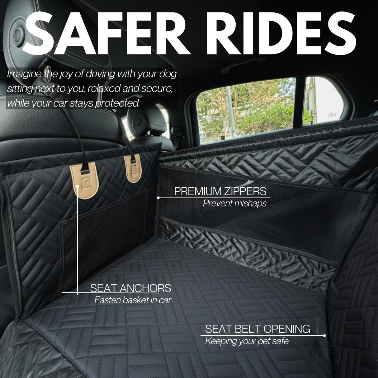 Dog Car Seat Cover with Hard Bottom – Back Seat Extender for Small & Medium Dogs, Waterproof & Non-Slip Hammock, Reinforced & Stable Design with Storage Pockets for Cars, SUVs & Trucks (Black)
