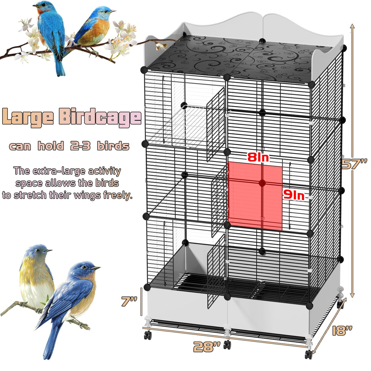 Encrypted Bird Cage Large Bird Cages 57-Inch, Top Storage Space, Bottom Splash Guard with Essential Bird Supplies – Durable & Spacious Aviary – Budgies & Cockatiels