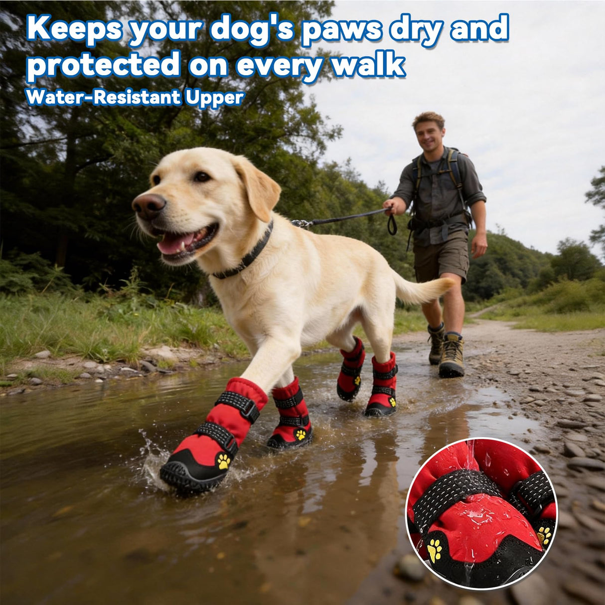 BECROWM Dog Boots for Winter Snowy Day Water-Resistant Dog Shoes for Small Medium Large Dogs Paw Protectors for Outdoor Hiking Walking (Red, 3# (Width 2.0inch) for 27-38lbs)
