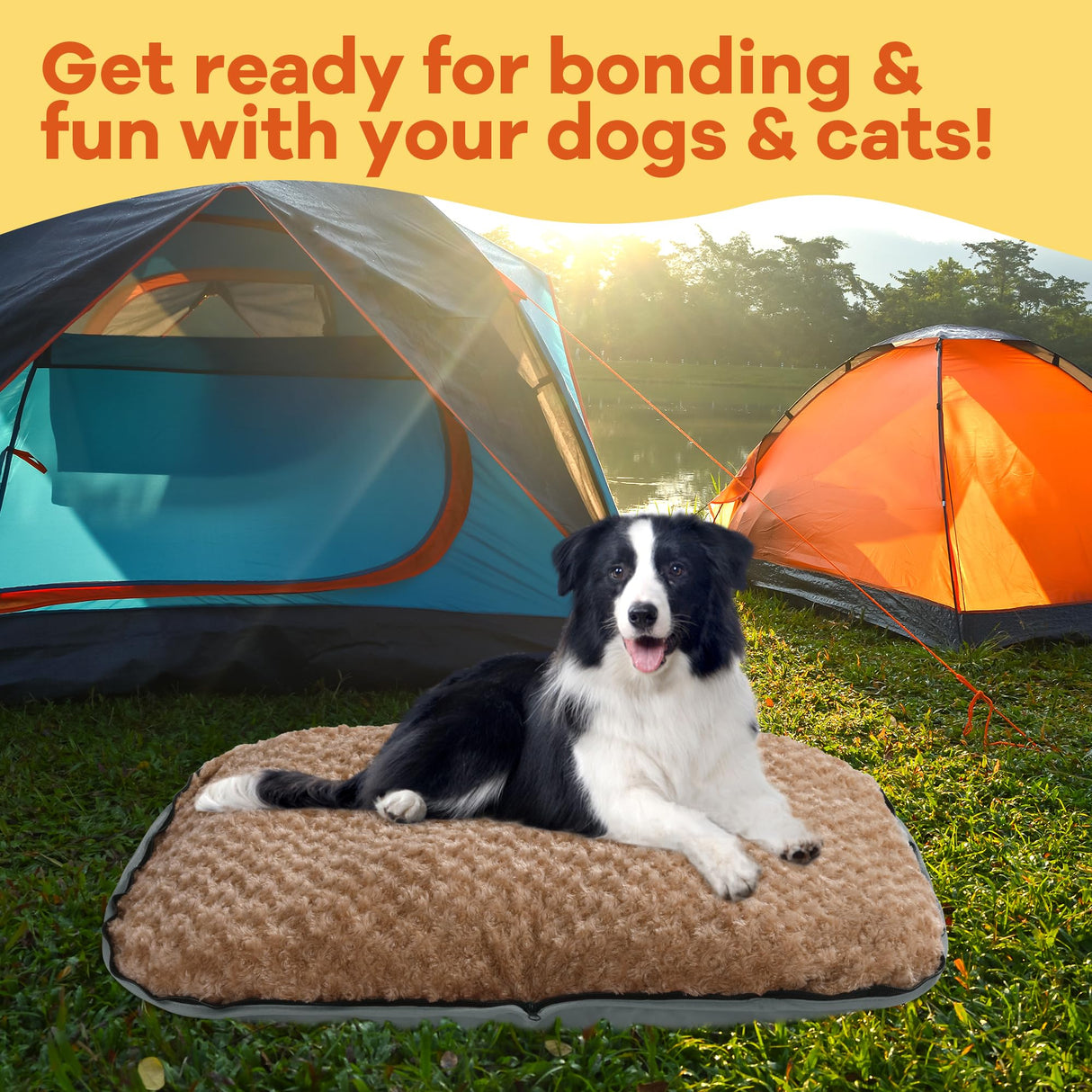 MABOZOO Foldable Travel Dog Bed, Outdoor Camping Dog Bag Bed Pet Pad with Carry Handles, Waterproof Pet Mattress Mat for Small, Medium, and Large Dogs Cats (Gray, 44x32x5 in)