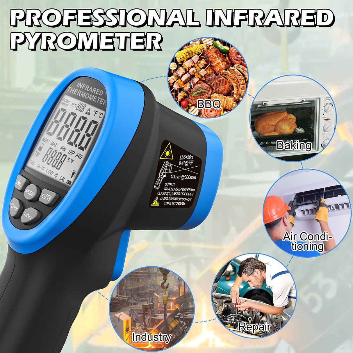 BTMETER BT-1500 Non-Contact Pyrometer 30:1 Industrial Laser Thermometer Gun, -58β to 2732β (-50β ~ 1500β) High Temp Infrared Thermometer (NOT for Human)