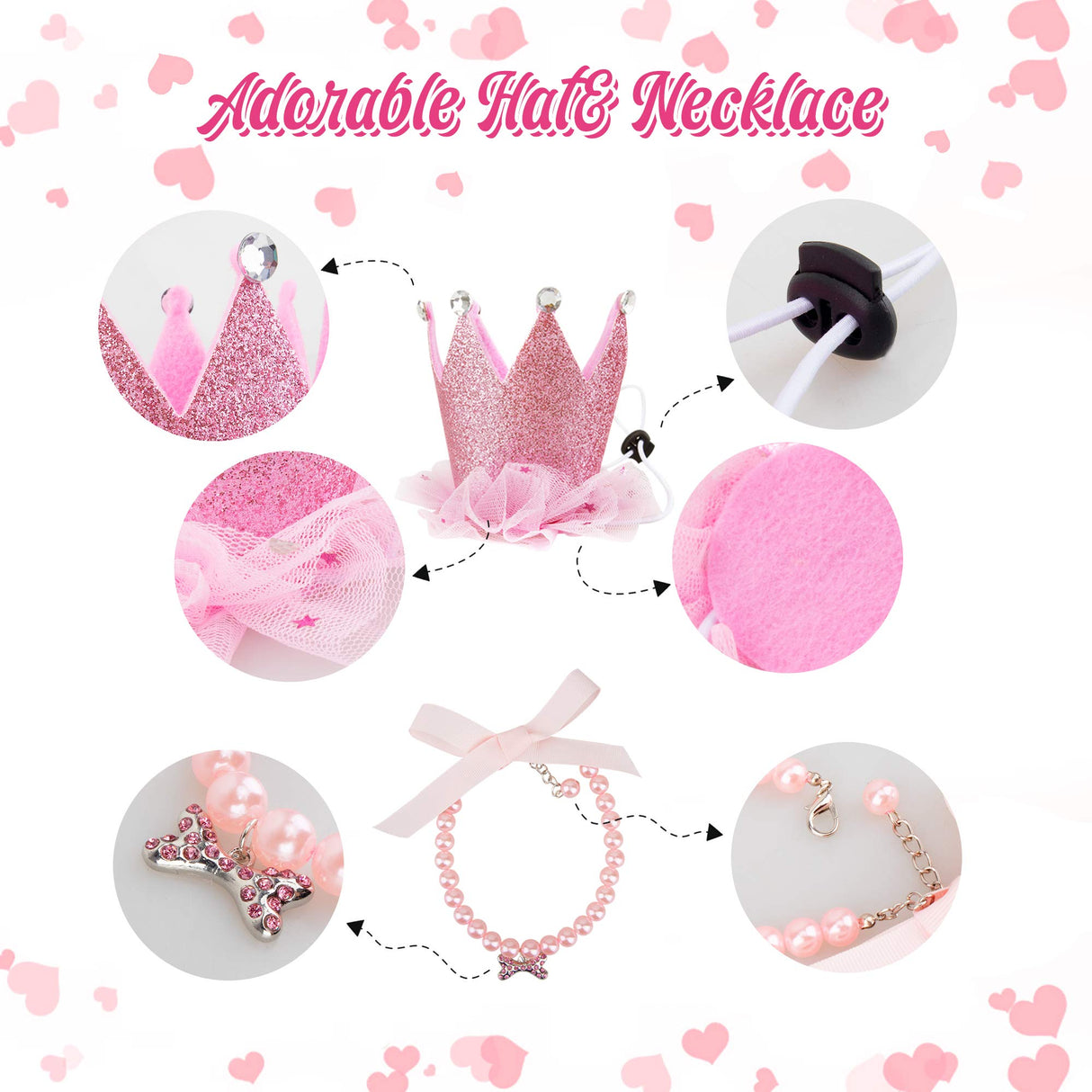 GAGILAND Dog Birthday Party Supplies Dog Birthday Outfit Pink Tutu for Dogs Dog Birthday Hat Necklace and Bowtie Hairpin for Dogs (24-31 inch Wrist)