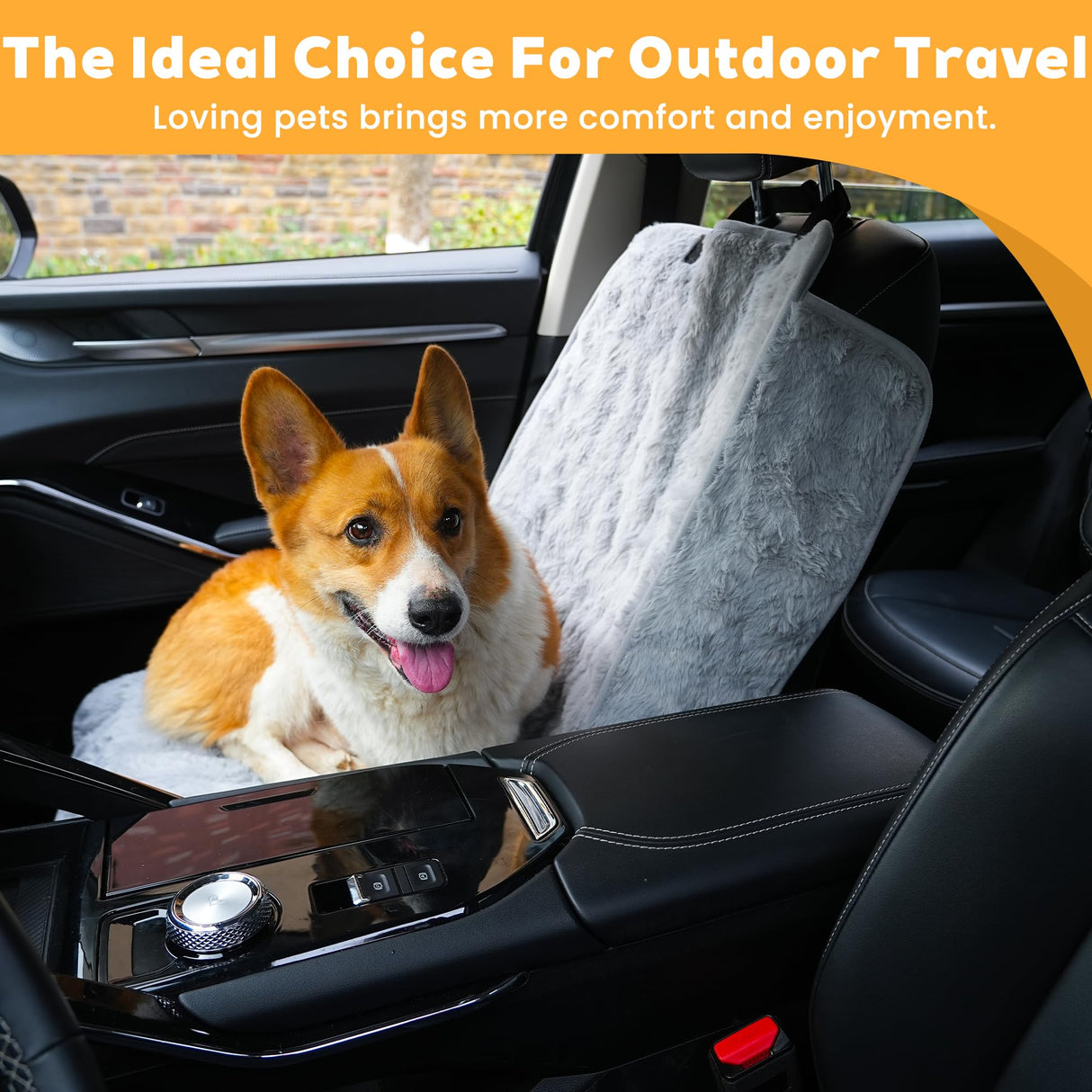 AEEISHOMEREFORM Dog Car Seat Cover for Back Seat & Front Seat, Plush Faux Fur Pet Car Seat Protector with Waterproof Layer, Non-Slip Bottom, Side Flaps, Machine Washable (Front Seat Gray)
