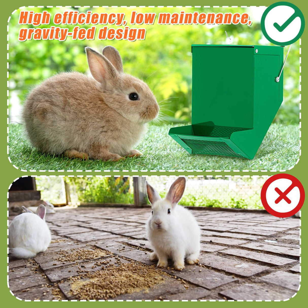 Maxcheck 4 Pcs Rabbit Feeder for Cages Small Animal Food Dispenser with Lid Metal Rabbit Feeders Outside for Guinea Pig(4.7 Inches,Green)