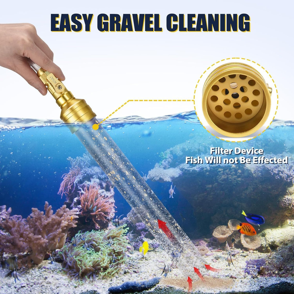 GADFISH Gravel Vacuum for Aquarium Water Changer Fish Tank Cleaning Tools, Siphon Universal Quick Pump Aquarium Water Changing (50ft)