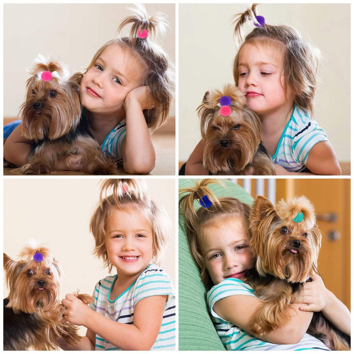 Mruq pet 100pcs Small Pet Dog Hair Bows, Bulk Cute Dog Hair Round Puff Ball Pom Pom Bows with Rubber Bands, Mix Handmade Yorkie Dog Grooming Bows for Dog Hair Accessories