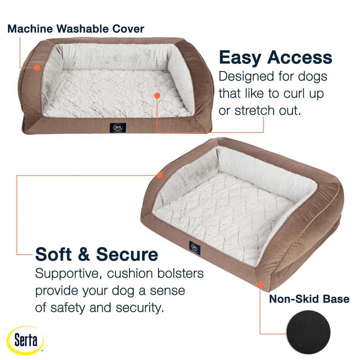 Serta Orthopedic Quilted Couch Dog Bed for Pets – Chocolate Brown (Small)