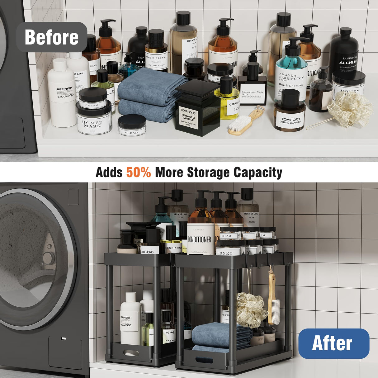 2 Pack Pull-Out Storage Organizers, Under Sink Organizer and Storage for Bathroom & Kitchen,Multi-Purpose Under Cabinet Organizers and storage Black