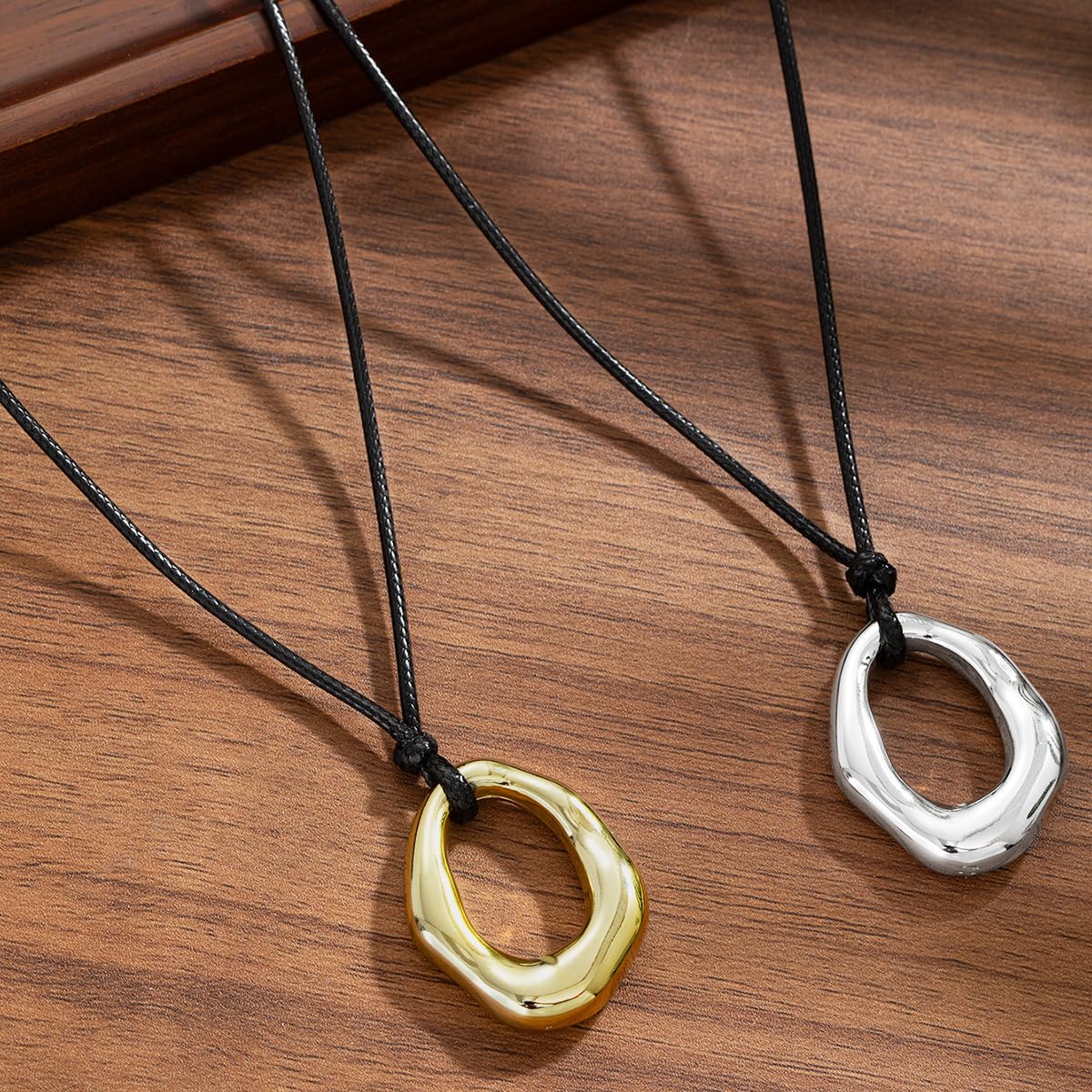 PLOUTOS Statement Modern Geometric Hollow Square Pendant Rope Chain Necklace for Women Bold Fashion Layering Collarbone Jewelry Party Wear Accessory (Silver A)