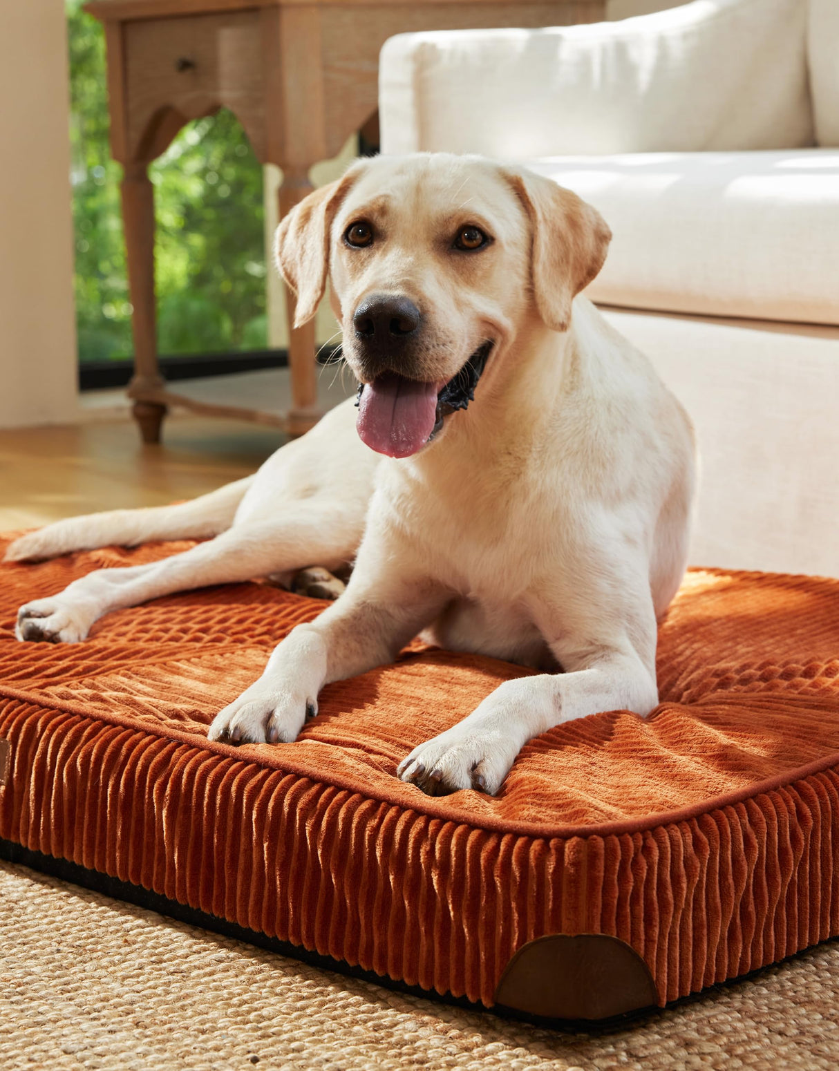 FUKUMARU Dog Bed, Thickened Corduroy Orthopedic Dog Beds with Washable Cover, Large Waterproof Dogs Bed for Crate, 28D Egg Crate Foam Support Pet Mat, Cozy Pet Bed Pad with Anti-Slip Bottom, Orange