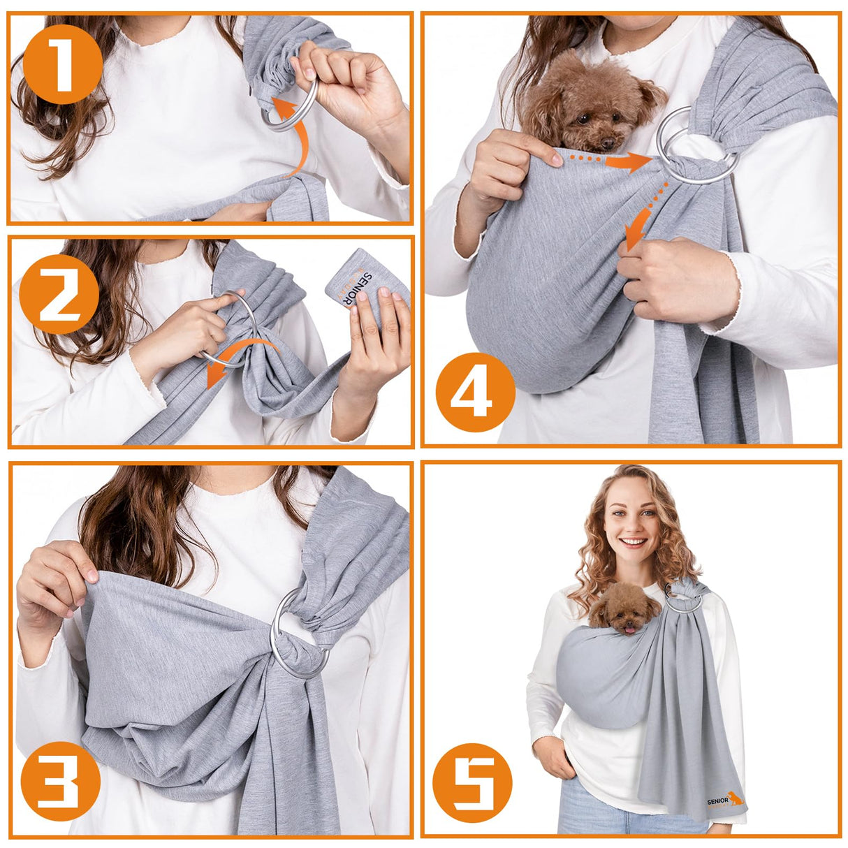 Dog Sling Carrier for Small Dogs,Carrying Wrap Anti-Anxiety Cat Sling,Adjustable Pet Sling(Light Gray)