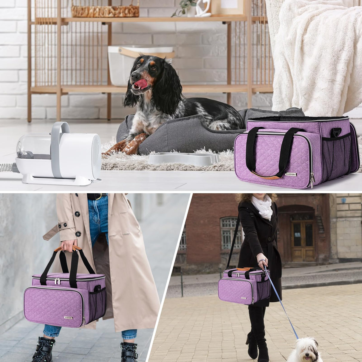 BABEYER Dog Grooming Vacuum Bag, Pet Grooming Kit Bag Perfect for Dog Hair Vacuum & Grooming Tool Kit Accessories- Purple