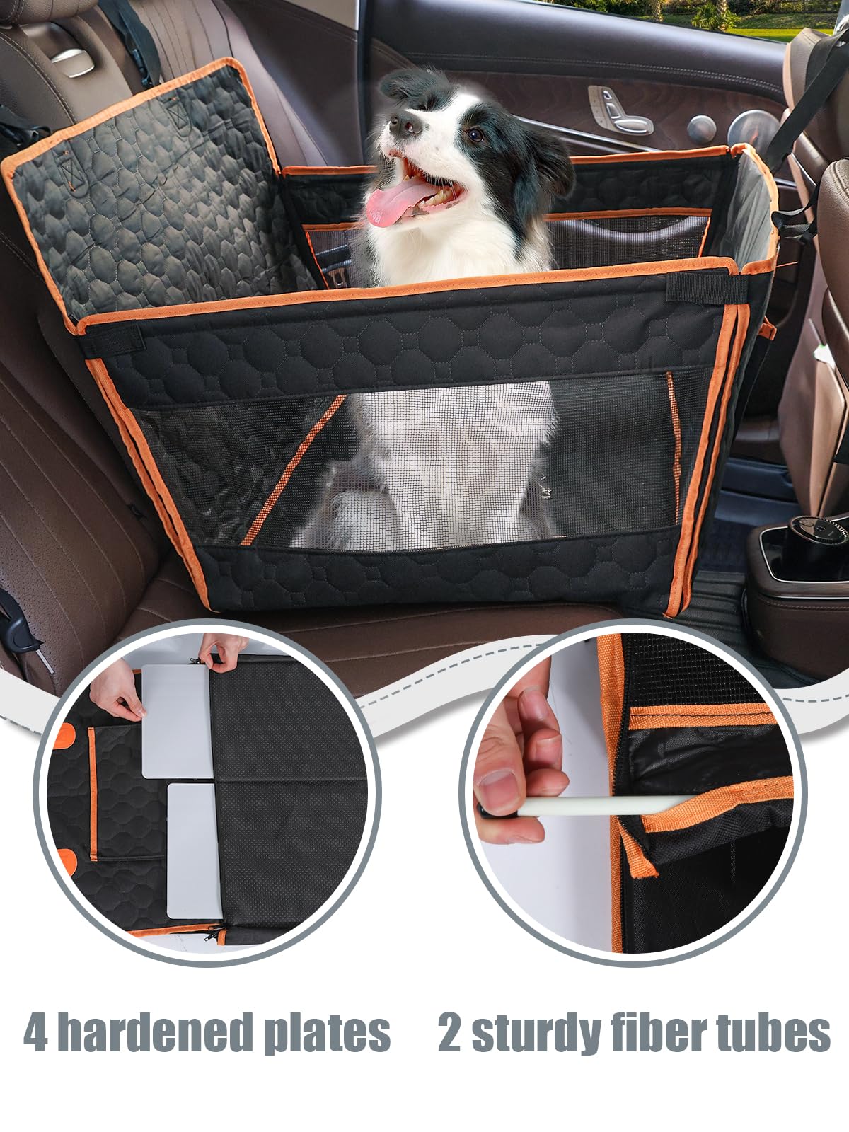 Prpeko Dog Car Seat for Large Dogs,Waterproof Fabric with Breathable Mesh&Adjustable Dog Seat Belt for Car,Dog Bed for Back Seat Up to 40 LB-Medium Orange