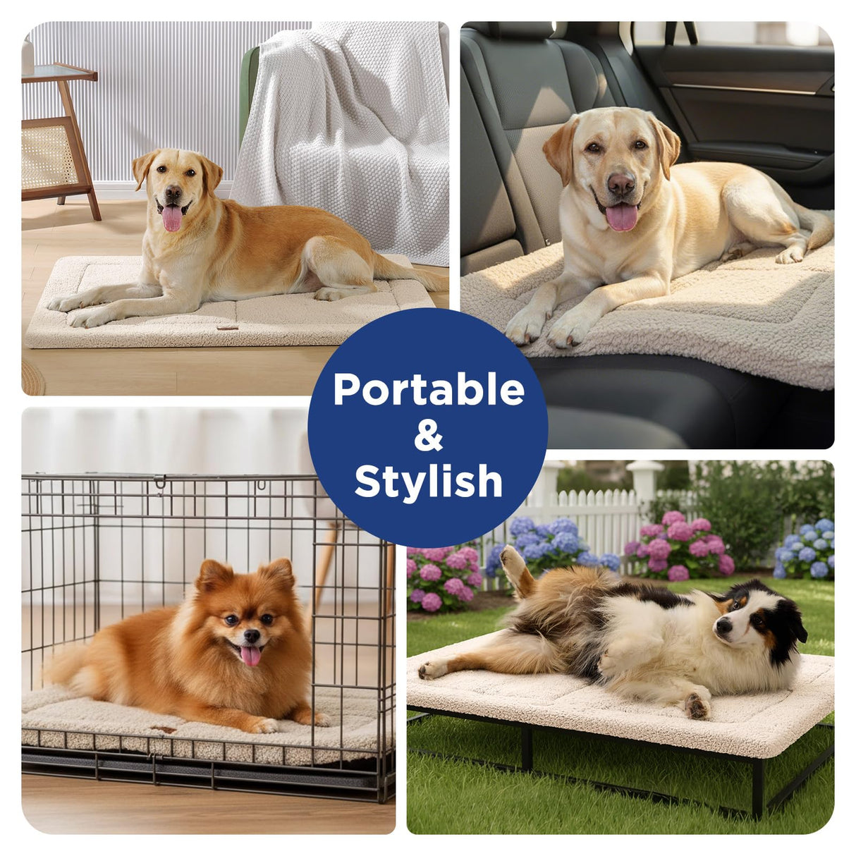 MASSFU Reversible Dog Crate Pad Bed for Large Dogs,Washable & Non-Slip Kennel Pet Mat, High Density Foam and Soft Fleece Cat Bed for Indoor & Outdoor Use, 41" x 28", Cream White