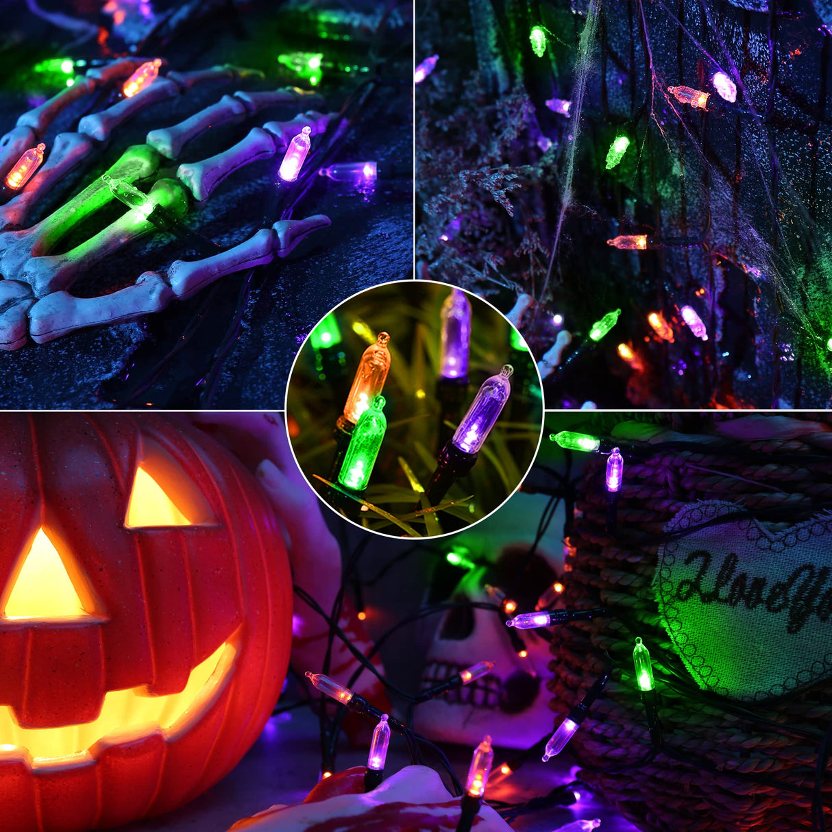 Halloween String Lights,33ft 100 LED Halloween Decorative Lights with 8 Modes & Timer, Waterproof Battery Indoor Mini Lights Orange String Lights for Halloween Decorations(Orange & Purple & Green)