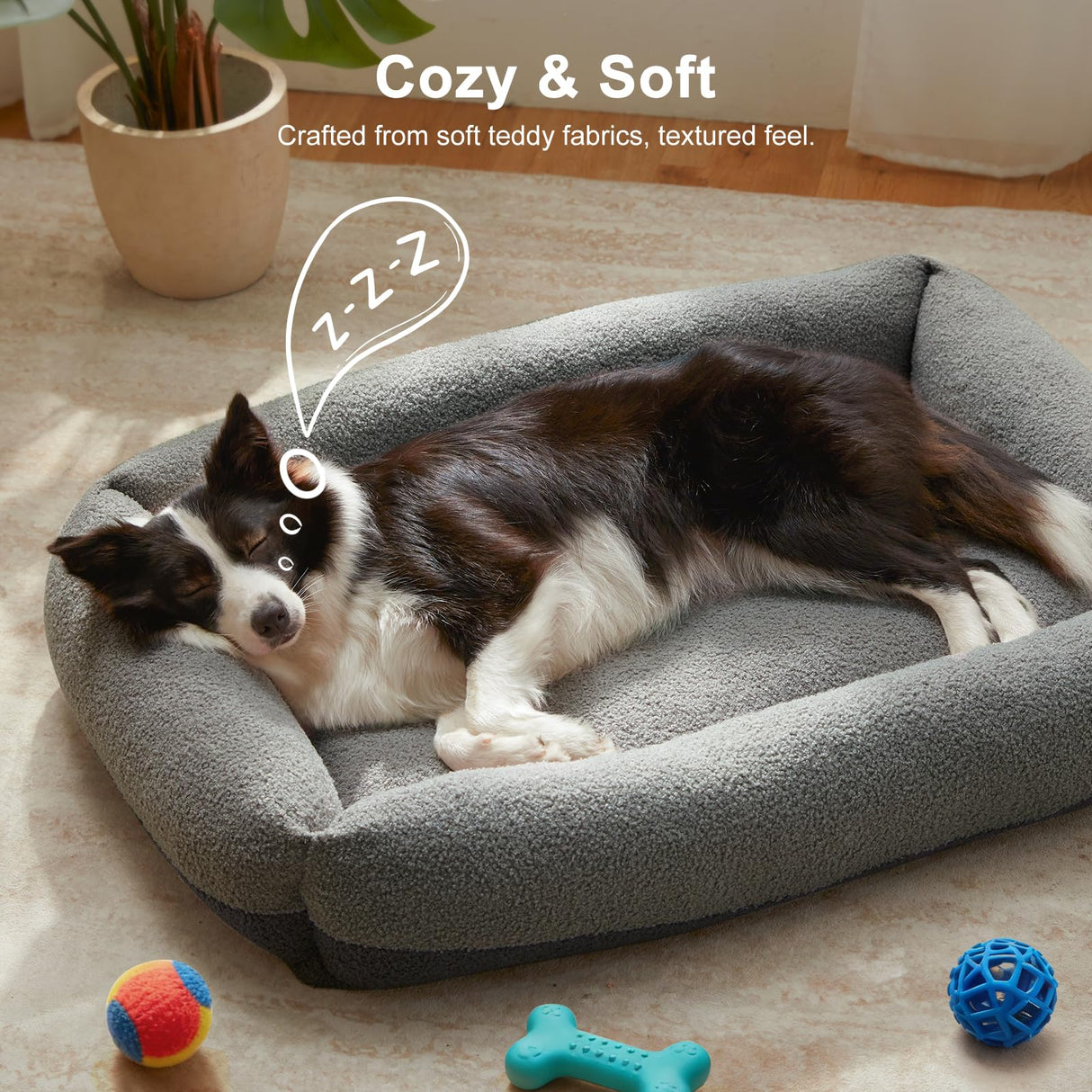 FURTIME Washable Dog Bed Medium Size Dogs, Rectangle Comfy Fluffy Medium Dog Bed, Removable Zipper Cover Machine Wash, Orthopedic Bed Durable Pet Cuddler with Anti-Slip Bottom, 25x21x7 in, Dark Grey