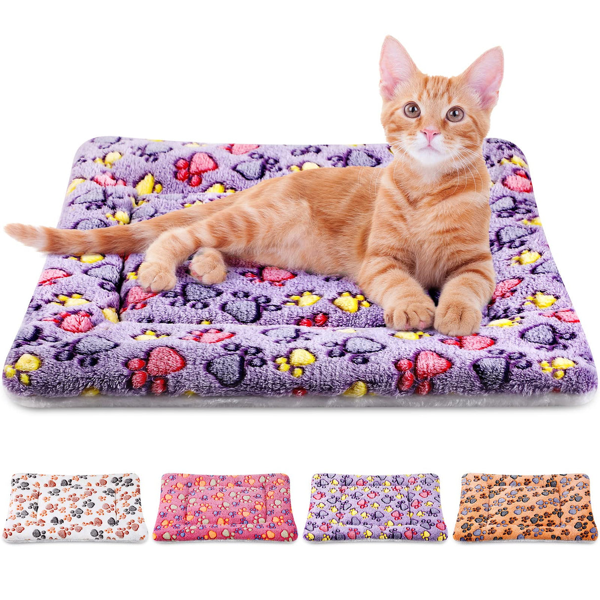 Tuanse 4 Pack Ultra Soft Dog Cat Bed Mat Small Animal Guinea Pig Bed with Cute Print Reversible Fleece Dog Crate Kennel Pad Cozy Washable Thickened Hamster Pet Beds Mat(21 x 14 Inches,Vivid Color)