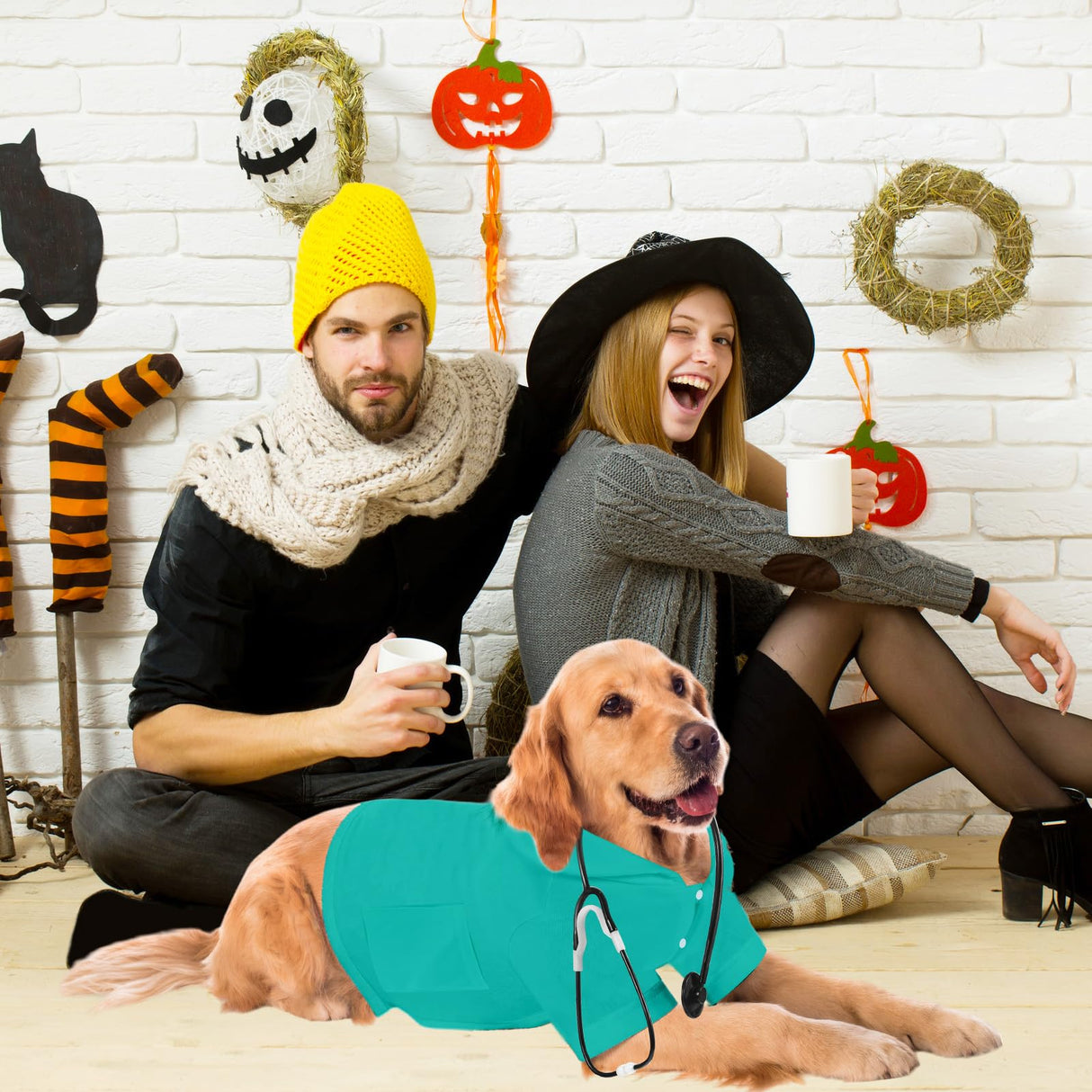 Huhumy Dog Doctor Costume Cat Surgeon Nurse Costumes Pet Doctor Clothes with Stethoscope Puppy Cosplay Party Apparel Outfits for Dogs Cats Dress Up Holiday Uniform Cosplay Halloween(Green,L)