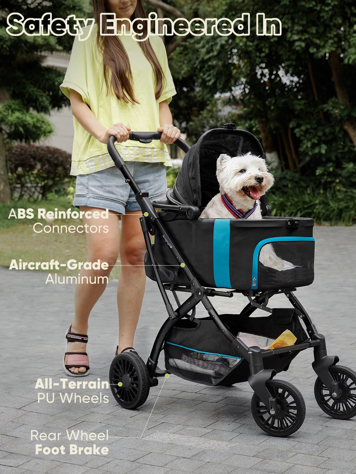Small Dog Stroller, Pet Stroller for Small Dogs, 5-in-1 Dog Strollers - Fold All in One Without Detaching Carrier, Pet Strollers with Removable Waterproof Carrier for Dogs Cats 10 lbs 20 lbs - Black