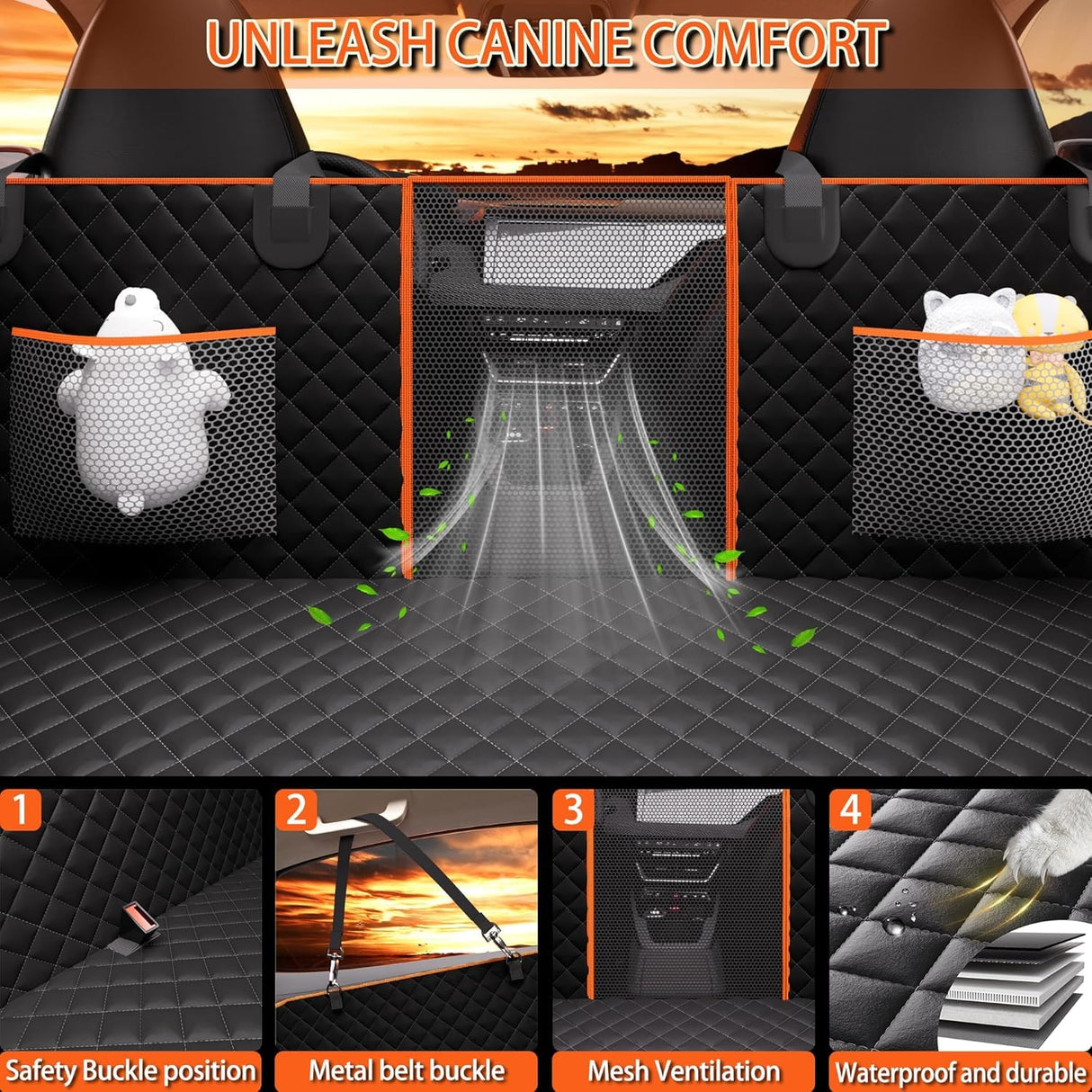 Back Seat Extender for Dogs - Large Space, Heavy-Duty Dog Car Seat Cover for Back Seat with Hard Bottom Holds 420lbs, Waterproof 600D Upgraded Material Dog Hammock for Car,Easy to Use and Clean