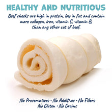 Load image into Gallery viewer, Pack Approved Beef Cheek Rolls for Dogs - Natural & Odor-Free Dog Treats - 5 to 6 Inch Medium Beef Hide Dog Chews - 4 Pack