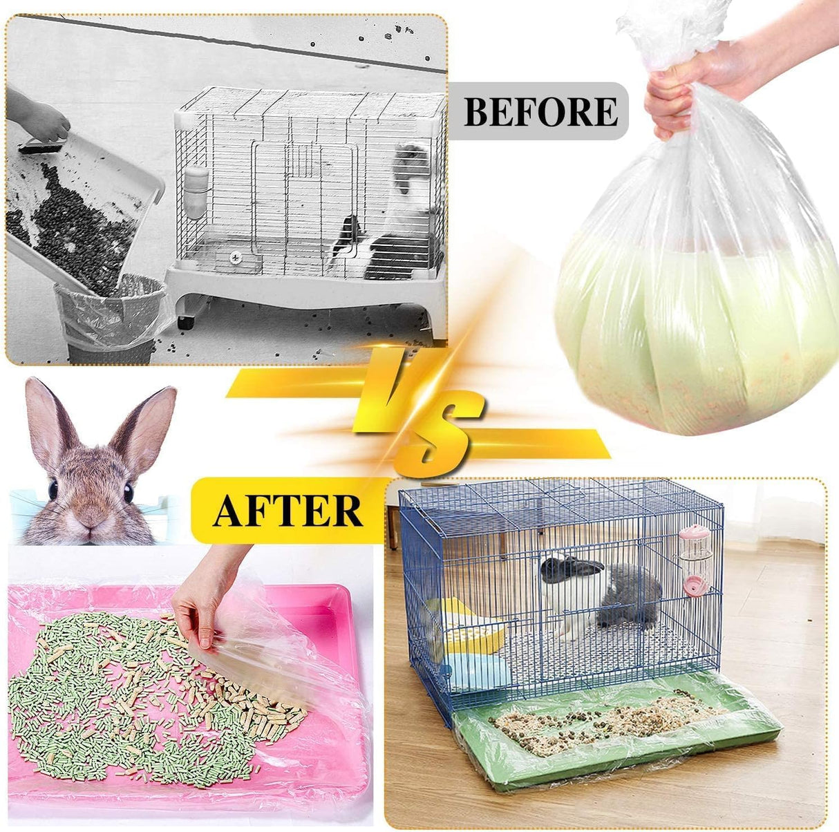 100 pcs Disposable Cage Liners, Clear Plastic Rabbit Cage Liner Bag, Universal Toilet Film for Bunny, Hamster, Totoro, Hedgehog, Guinea Pig and Small Animals (100pcs, 47in)