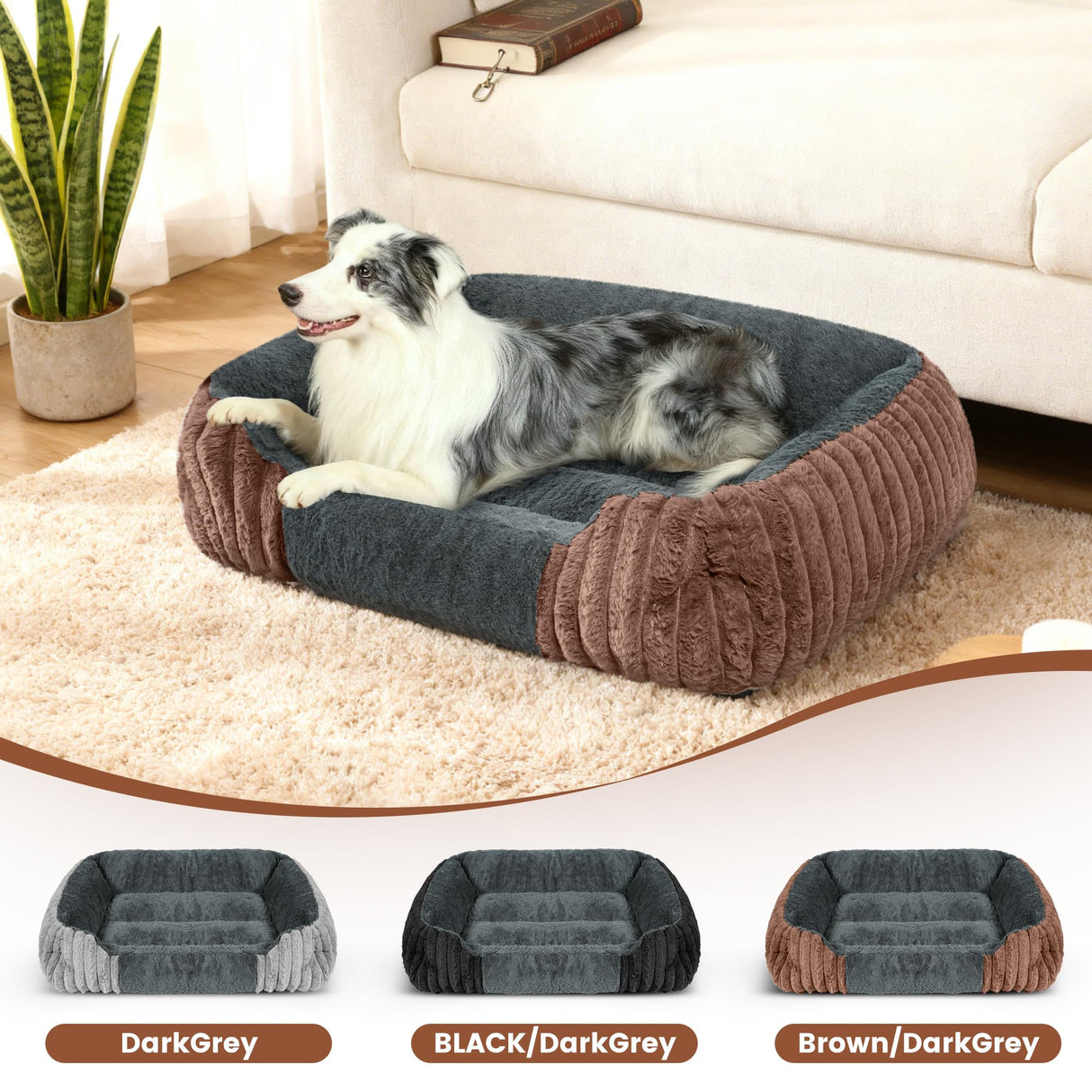 Dog Beds for Medium Dogs 32x24 Inch, Comfort-Sided Orthopedic Dog Bed Couch with Breathable Shredded Memory Foam, Faux Rabbit Fur Pet Bed, Non-Detachable, Non-Slip, Machine Washable